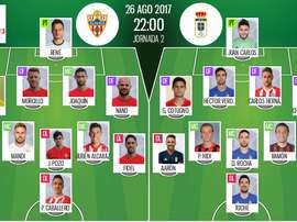 Alineaciones del Almería-Oviedo del 26-08-17. BeSoccer