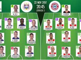As escalações de Anderlecht e Bayern Munique para esta partida da Champions. BeSoccer