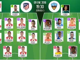 Les compos officielles du match de Coupe du Roi entre l'Atlético et Lleida. BeSoccer