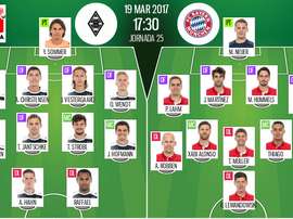 Alineaciones del encuentro de Bundesliga Borussia-Bayern de Múnich, marzo de 2017. BeSoccer