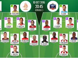 Les compos officielles du match de Qualifications entre les Pays-Bas et la France. BeSoccer