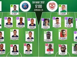 Alineaciones del encuentro de Ligue 1 PSG-Nancy, marzo de 2017. BeSoccer