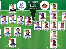 Alineaciones del encuentro de Premier League Crystal Palace-Sunderland, febrero de 2017. BeSoccer