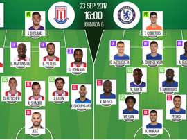 Onzes de Stoke City e Chelsea, respetivamente. BeSoccer