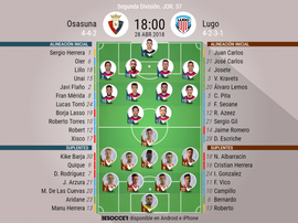 Alineaciones del encuentro de Segunda División Osasuna-Lugo, abril de 2018. BeSoccer