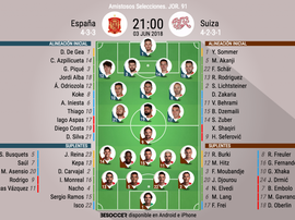 Alineaciones del España-Suiza, amistoso de preparación para el Mundial de Rusia 2018. BeSoccer