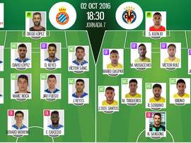 Alineaciones del Espanyol-Villarreal de la jornada 7 de Primera División 16-17. BeSoccer