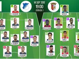 As escolhas iniciais de Hoffenheim e Sp. Braga para este jogo da Liga Europa. BeSoccer