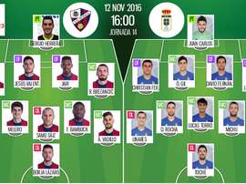 Alineaciones del Huesca-Oviedo de la jornada 14 de Segunda División 16-17. BeSoccer
