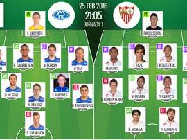 Alineaciones del Molde-Sevilla correspondiente a la vuelta de los dieciseisavos de final de la Europa League 2015-16. BeSoccer