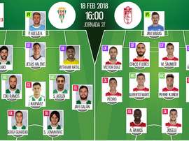 Alineaciones del partido Córdoba-Granada de la jornada 27 de Segunda División 2017-18. BeSoccer