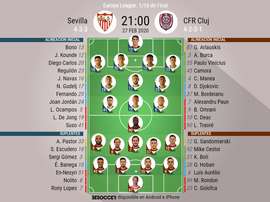 Onces del Sevilla-Club de vuelta de dieciseisavos de la Europa League. BeSoccer