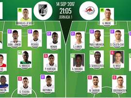 As escolhas iniciais de V. Guimarães e RB Salzburgo para este jogo da Liga Europa. BeSoccer