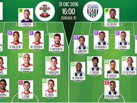 Alineaciones oficiales de Southampton y WBA, que jugarán su partido correspondiente a la jornada 19 de la Premier League. BeSoccer