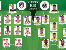 As escalações de Atl. Madrid e Villarreal para este jogo. BeSoccer