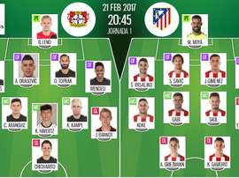 Alinhamentos oficiais do Bayer Leverkusen-Atlético de Madrid. BeSoccer