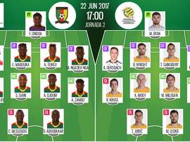Alineaciones oficiales del Camerún-Australia de la jornada 2 de la Copa Confederaciones 2017. BS