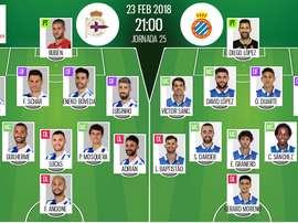 As escalações de Deportivo e Espanyol para este jogo. BeSoccer
