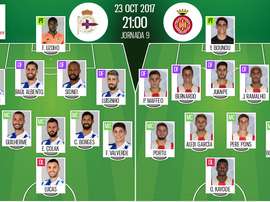 Alineaciones oficiales del Deportivo-Girona de la jornada 9 de Primera División 2017. BeSoccer