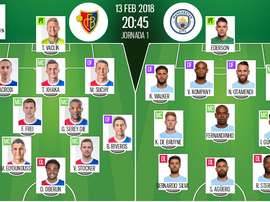 Os onzes de Basel e City para este encontro. BeSoccer