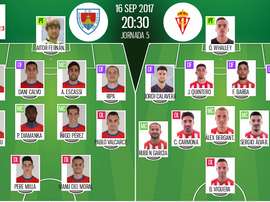 Alineaciones para el partido entre Numancia y Sporting. BeSoccer