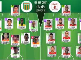 Alineaciones oficiales del Envigado-América de Cali del Clausura de Colombia 2017. BeSoccer