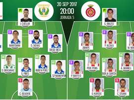 Alineaciones oficiales del Leganés y el Girona en la quinta jornada de LaLiga 17-18. BeSoccer