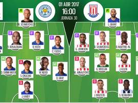 Alineaciones oficiales del Leicester-Stoke correspondiente a la Jornada 30. BeSoccer
