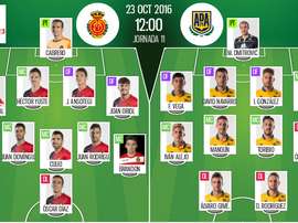 Alineaciones oficiales del Mallorca-Alcorcón de la jornada 11 de Segunda División 16-17. BeSoccer