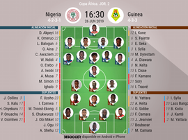 Onces iniciales del Nigeria-Guinea de la Copa África 2019. BeSoccer