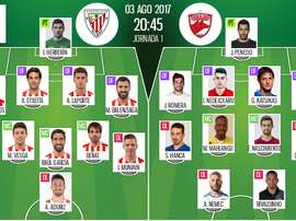 Alineaciones del partido entre el Athletic y el Dinamo de Bucarest. BeSoccer