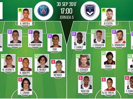 Alineaciones oficiales del PSG-Girondins de Bordeaux de la octava jornada de la Ligue 1. BeSoccer