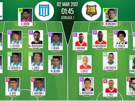 Alineaciones oficiales del Racing-Rionegro de la CONMEBOL Sudamericana 2017. BeSoccer