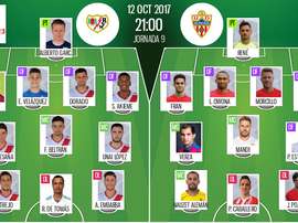Alineaciones oficiales del Rayo-Almería de la novena jornada de Segunda División 17-18. BeSoccer
