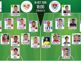 Alineaciones oficiales del Rayo-Numancia de la jornada 10 de la Segunda División 2016-17. BeSoccer
