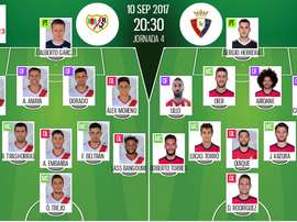 Alineaciones oficiales del Rayo-Osasuna de Segunda 2017-18. BeSoccer