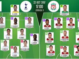 Alineaciones oficiales del Tottenham-Arsenal de la jornada 9 de la Premier League 17-18. BeSoccer