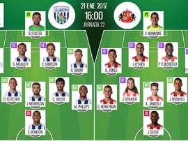 Alineaciones oficiales del West Bromwich Albion-Sunderland de la Jornada 22 de la Premier League 16-17. BeSoccer