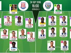 Alineaicones de Stoke City y West Brom en Premier League 16-17 Jornada 6. BeSoccer