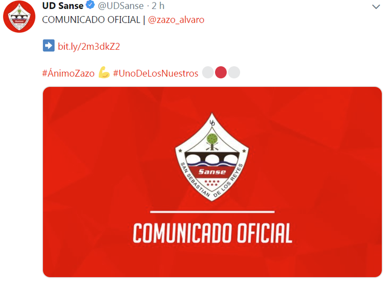 Álvaro Zazo, ingresado en el hospital tras sentirse indispuesto en un entrenamiento. Twitter/UDSanse