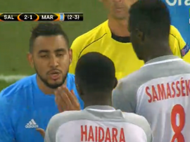 Haidara was issued a second yellow after clashing with Payet. Screenshot