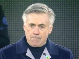 Ancelotti não conseguiu segurar a emoção. Captura/DAZN