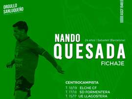 Quesada jugará cedido en el Atlético Sanluqueño. Twitter/AtcoSanluqueño