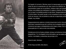 Aduriz prend sa retraite. Twitter/AritzAduriz11
