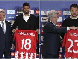 Diego Costa e Vitolo, os novos jogadores do Atlético de Madrid. EFE