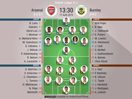 Arsenal v Burnley, Premier League 2019/20, matchday 1, 17/8/2019 - official line.ups. BESOCCER
