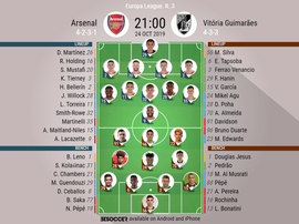 Arsenal v Guimaraes, Europa League 2019/20, 24/10/2019, matchday 3- Official line-ups. BESOCCER
