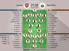 Arsenal v Rapid Wien. Europa League 20/21, 03/12/2020. Official-line-ups. BeSoccer