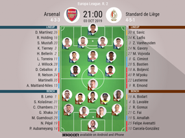 Arsenal v Standard Liege, Europa League matchday 2, 03/10/19 - official-line-ups. BeSoccer