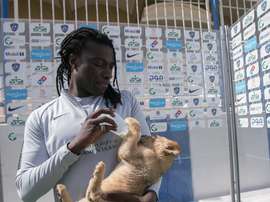 Gomis puede presumir de goles... y de mascota. Twitter/Alhilal_EN